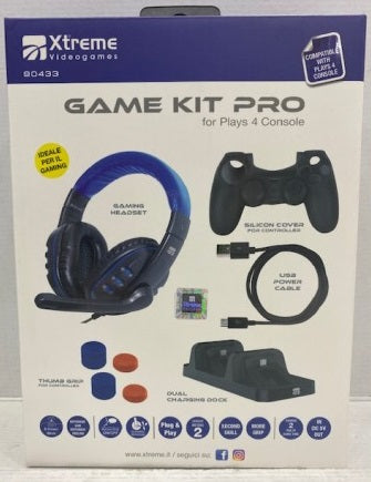XTREME Game Kit Pro PS4 (auriculares+cable+funda de silicona+cargador dual+agarres para pulgares)