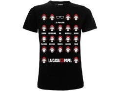 CAMISETA NEGRA MÁSCARAS LA CASA DE PAPEL TALLA S