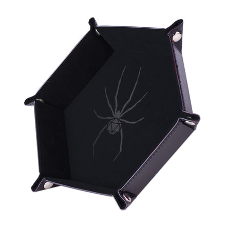 Epic Forge Dice Tray - Black Spider - 19 X 19 Cm - Velvet And Leather