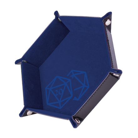 Bandeja para dados Epic Forge - D20 Azul Oscuro - 19 X 19 Cm - Terciopelo y Piel