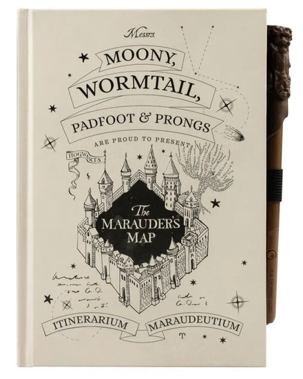 Cuaderno premium A5 del Mapa del Merodeador de Harry Potter + bolígrafo varita