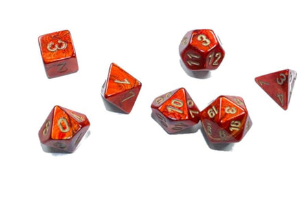 chx 20414 - Set de 7 dados poliédricos mini - escarlata escarabajo/oro