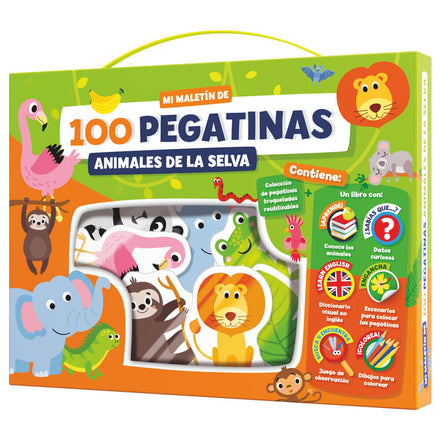 Maletín con 100 pegatinas de animales de la selva