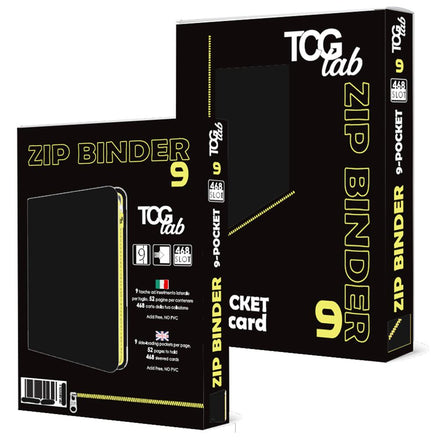 Carpeta TcgLab de 9 bolsillos para cartas coleccionables con cremallera - 468 negro - cremallera amarilla
