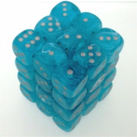 27865 Set of 36 D6 Dice (12 mm) Cirrus Aqua w/silver