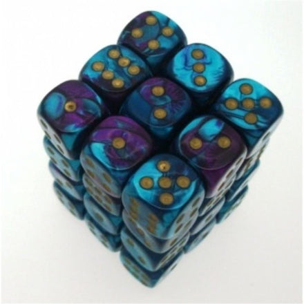 26849 Set of 36 D6 Dice (12mm) Purple-Teal/gold