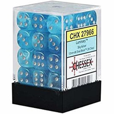 27966 Set of 36 D6 Dice (12 mm) Luminary™ Sky/silver Dice Block™