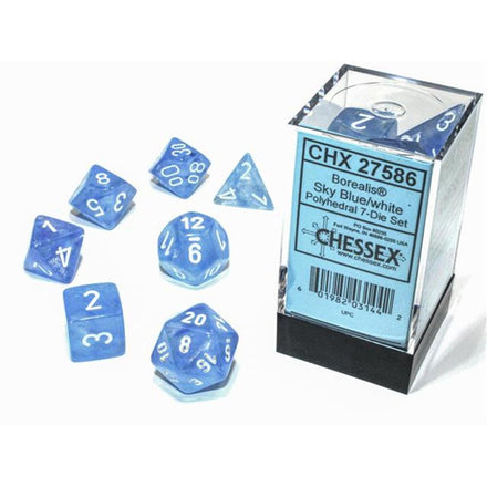 27586 Set di Dadi Borealis Polyhedral Luminary Sky Blue/white 7-Die Set