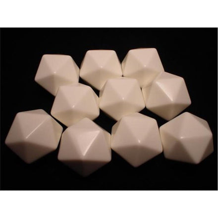 29046 Bolsa de 10 dados de 20 caras en blanco, color marfil