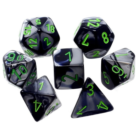 20645 Set de 7 dados poliédricos Gemini® Mini Negro-Gris/verde