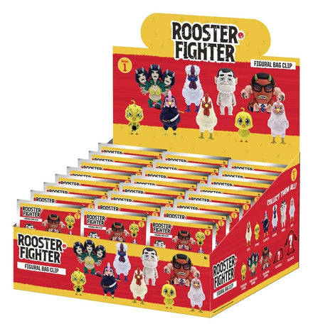 Expositor de 24 sobres sorpresa con clips para mochila de PVC en 3D de Rooster Fighter, serie 1